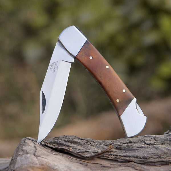 Buck Pocket Knife Engraved with Exotic Rose Wood Handle