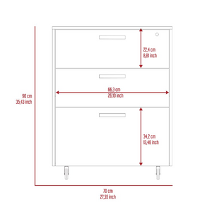 MultisStorage Cabinet 35" H, Three Drawers, Four Wheels