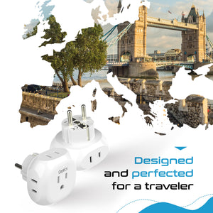 European Schuko Travel Plug Adapter - 4 in 1 - Ultra Compact - Light Weight - 2 Pack (PT-9-2PK)