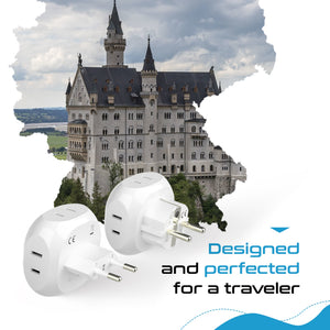 European Travel Adapter Set- 4 in 1 - Ultra Compact - Light Weight (PT-9-9C-4PK) - TRAPSKI