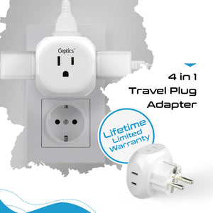 European Schuko Travel Plug Adapter - 4 in 1 - Ultra Compact - Light Weight - 2 Pack (PT-9-2PK)