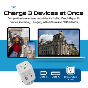 Europe Travel Adapter Plug Combo - Type C, E/F | USB-A + USB-C – European Combo (CTU-9-9C)