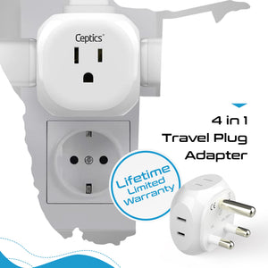 South Africa Travel Plug Adapter - 4 in 1 - Ultra Compact - Light Weight (PT-10L) - TRAPSKI