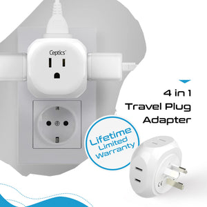 Australia, New Zealand, China Travel Plug Adapter - 4 in 1 - Ultra Compact - Light Weight (PT-16) - TRAPSKI