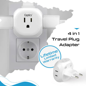 Europe Travel Adapter Set- 4 in 1 - Ultra Compact - Light Weight (PT-9C-7-4PK) - TRAPSKI