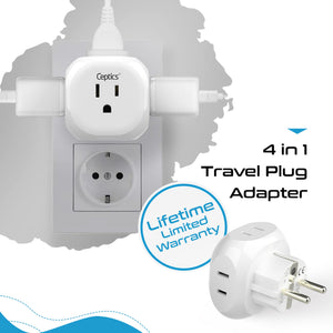 European Travel Adapter Set- 4 in 1 - Ultra Compact - Light Weight (PT-9-9C-4PK) - TRAPSKI