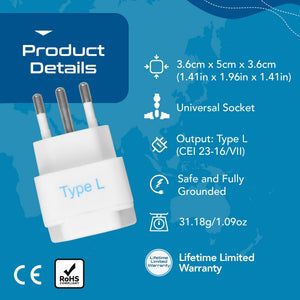 Italy Travel Adapter - Type L - 3 Pack (GP-12A) - TRAPSKI