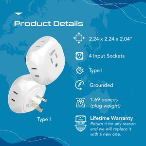 Australia, New Zealand, China Travel Plug Adapter - 4 in 1 - Ultra Compact - Light Weight (PT-16) - TRAPSKI