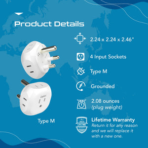 South Africa Travel Plug Adapter - 4 in 1 - Ultra Compact - Light Weight (PT-10L) - TRAPSKI