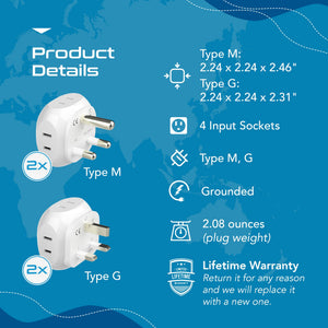 South Africa Travel Adapter Set - 4 in 1 - Ultra Compact - Light Weight (PT-7-10L-4PK) - TRAPSKI
