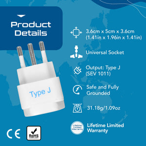 Switzerland Travel Adapter - Type J - 3 Pack (GP-11A) - TRAPSKI
