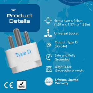 India Travel Adapter - Type D - 3 Pack (GP-10) - TRAPSKI