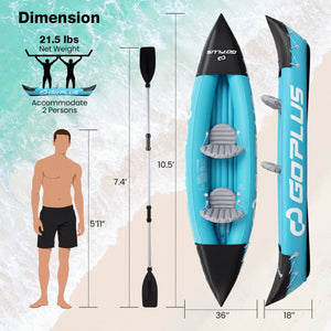 Inflatable Kayak 2 Person with Aluminum Paddles and Pump