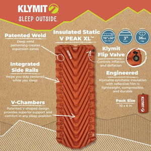 Klymit Insulated Static V PEAK Sleeping Pads XL - Red Rock