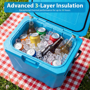 Insulated Portable Cooler Hard Shell Ice Chest with 2 Cup Holders