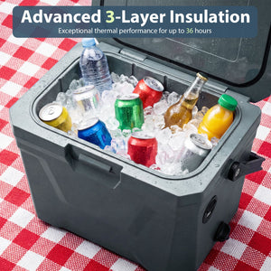 Insulated Portable Cooler Hard Shell Ice Chest with 2 Cup Holders