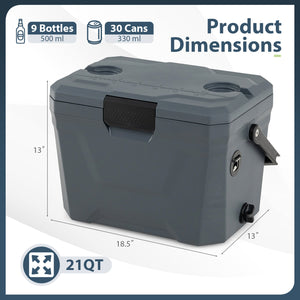 Insulated Portable Cooler Hard Shell Ice Chest with 2 Cup Holders