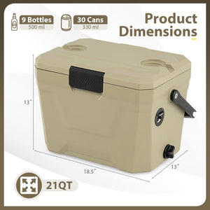 Insulated Portable Cooler Hard Shell Ice Chest with 2 Cup Holders
