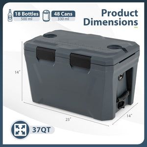 Insulated Portable Cooler Hard Shell Ice Chest with 2 Cup Holders Bottle Opener and Drain Plug