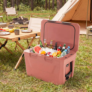 Insulated Portable Cooler Hard Shell Ice Chest with 2 Cup Holders Bottle Opener and Drain Plug