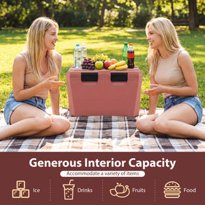 Insulated Portable Cooler Hard Shell Ice Chest with 2 Cup Holders Bottle Opener and Drain Plug