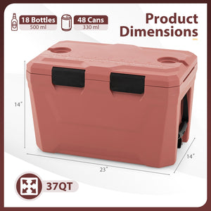 Insulated Portable Cooler Hard Shell Ice Chest with 2 Cup Holders Bottle Opener and Drain Plug