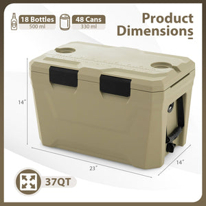 Insulated Portable Cooler Hard Shell Ice Chest with 2 Cup Holders Bottle Opener and Drain Plug