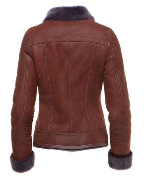 Reynas Tan Sheepskin Shearling B-3 Bomber Style Jacket