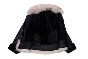Cecily’s Black Shearling Sheepskin Jacket with Fox Fur Trim