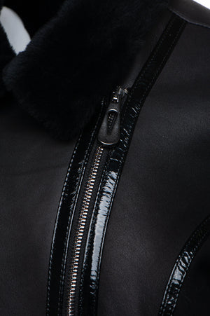 Tashas Black Sheepskin Shearling B-3 Bomber Style Jacket