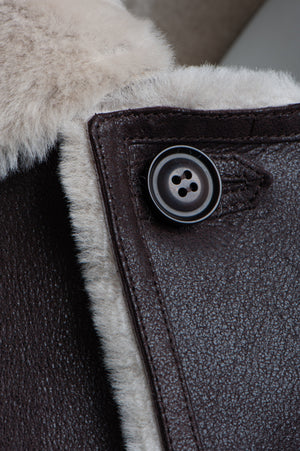 Jozefs 3/4 Length Brown Shearling Buttoned Coat