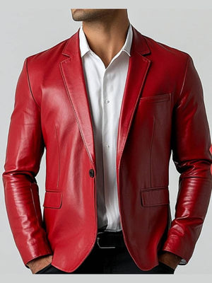 Jude Men's Bright Red Leather Blazer