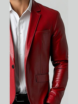 Jude Men's Bright Red Leather Blazer