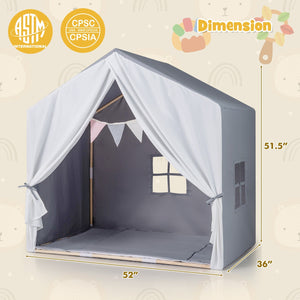Kid's Play Tent with Washable Cotton Mat and Flag Banner