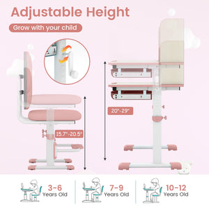 Kids Desk and Chair Set with Adjustable Height and Tilted Desktop