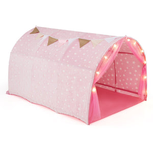 Kids Dream Bed Tent Twin Bunk Bed with Glow in the Dark Stars and Lights-Gray