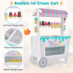 Kids Ice Cream Cart Playset with Display Rack and Accessories