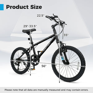 Kids Mountain Bike 20 24 Inch Child Bicycle for Boys Girls Aged 8+ Years Old Black
