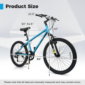 Kids Mountain Bike 20 24 Inch Child Bicycle for Boys Girls Aged 8+ Years Old Blue