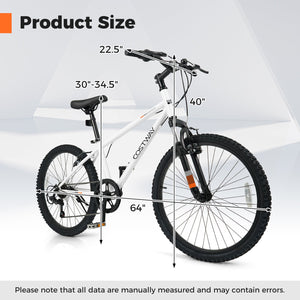 Kids Mountain Bike 20 24 Inch Child Bicycle for Boys Girls Aged 8+ Years Old White