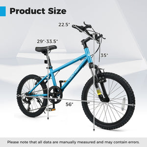 Kids Mountain Bike 20 24 Inch Child Bicycle for Boys Girls Aged 8+ Years Old Blue