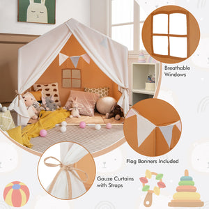Kid's Play Tent with Washable Cotton Mat and Flag Banner
