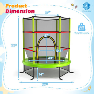 55 Inch Kids Recreational Trampoline Bouncing Jumping Mat with Enclosure Net