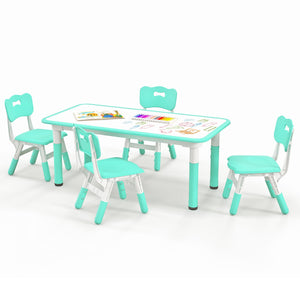 Kids Table and Chairs Set for 4 with Graffiti Desktop