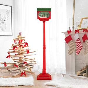 59 Inch Christmas Street Lamp with Sound-Activated Snow Globe Lantern-Red