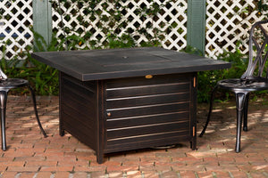Langhorne 40" Square Woodgrain Aluminum Convertible Gas Fire Pit Table