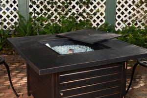 Langhorne 40" Square Woodgrain Aluminum Convertible Gas Fire Pit Table