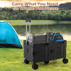 Large Foldable Utility Cart with 2-Tier Storage Crates and Telescoping Handle