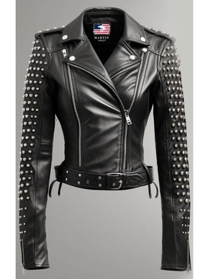 Lawrence Studs Black Women Leather Jacket