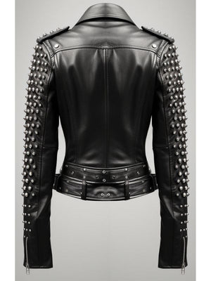 Lawrence Studs Black Women Leather Jacket